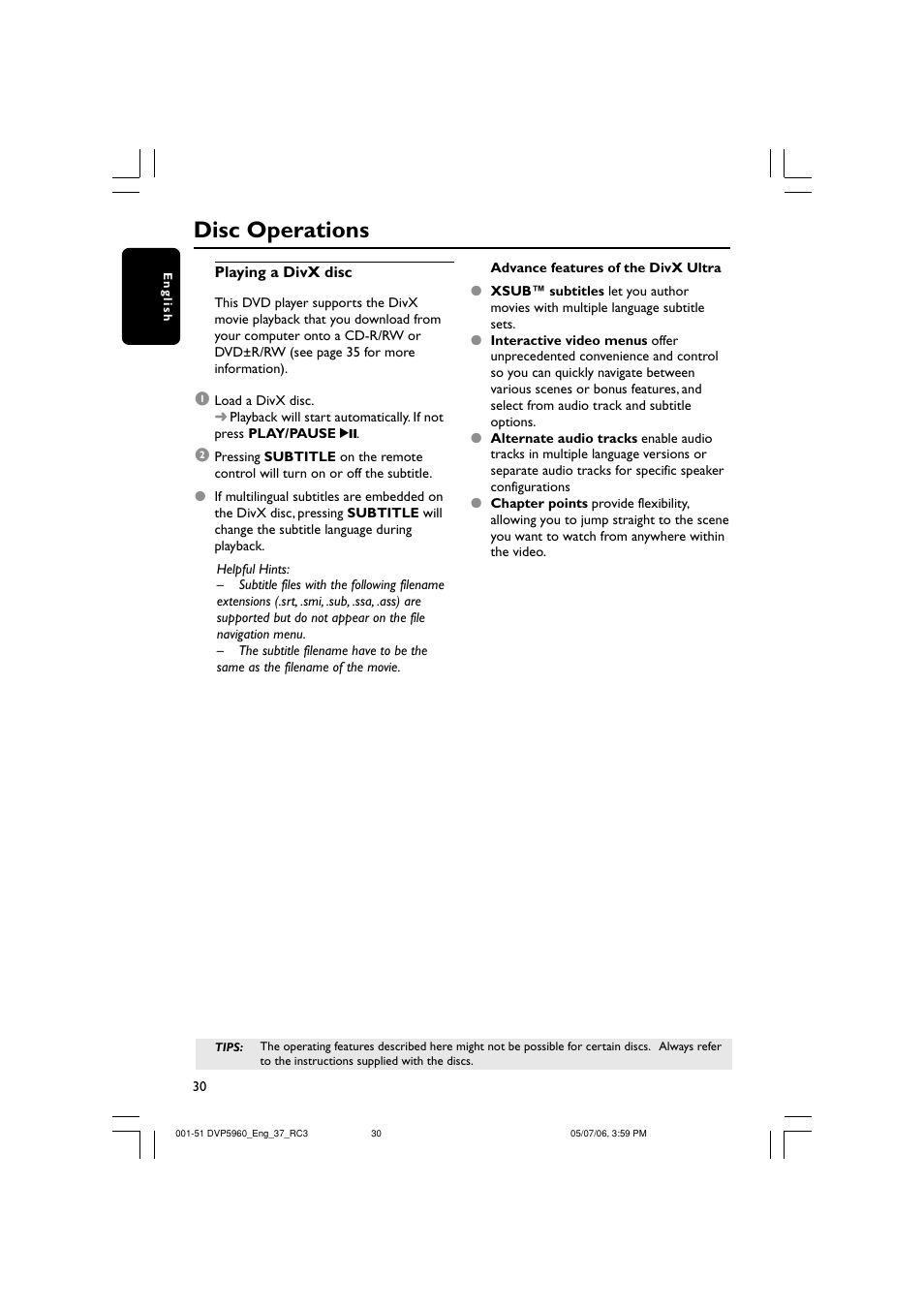 Disc operations | Philips DVP5960-37B User Manual | Page 30 / 51