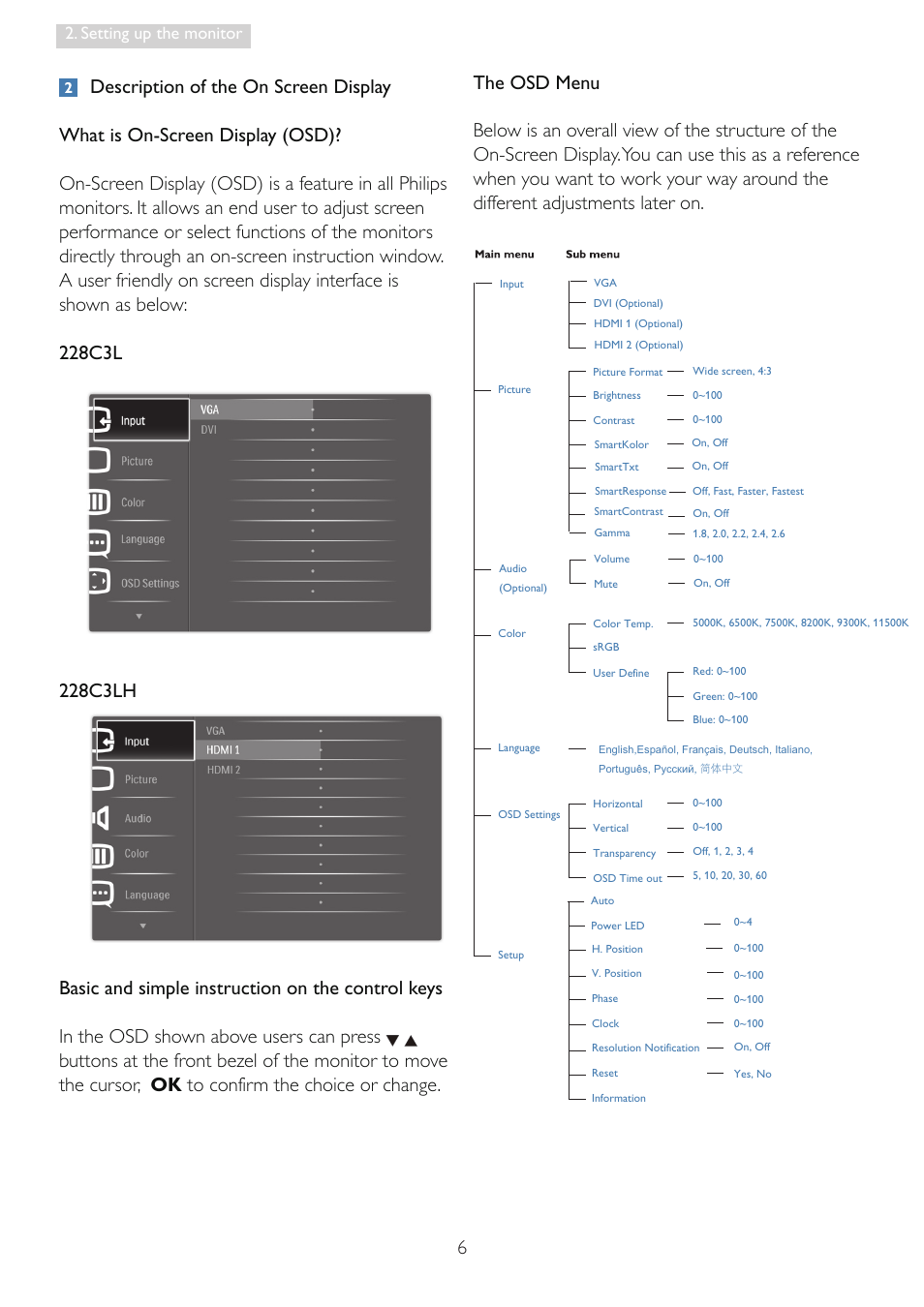 Setting up the monitor | Philips 228C3LHSB-00 User Manual | Page 8 / 48