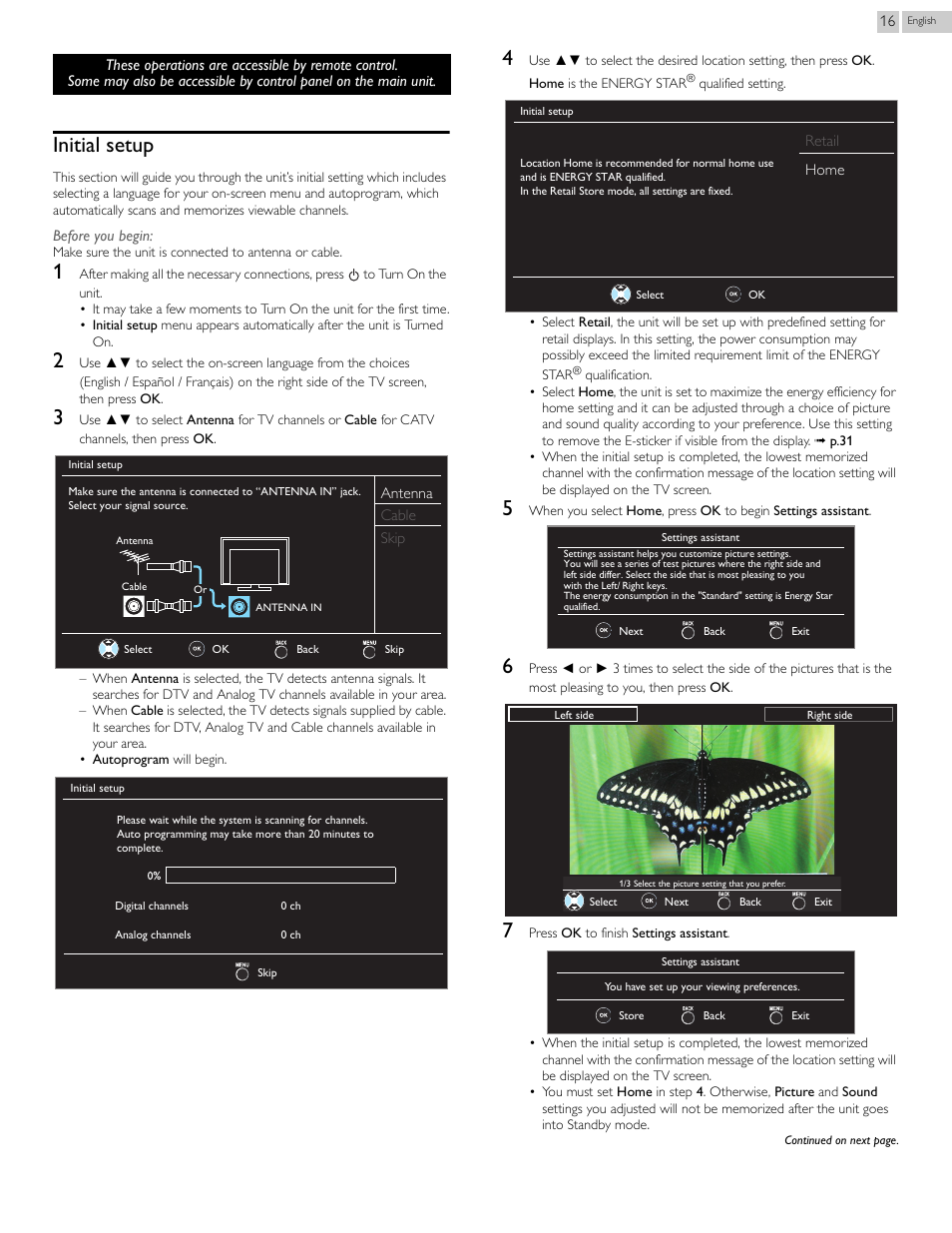 Initial setup | Philips 46PFL3708-F7 User Manual | Page 16 / 39