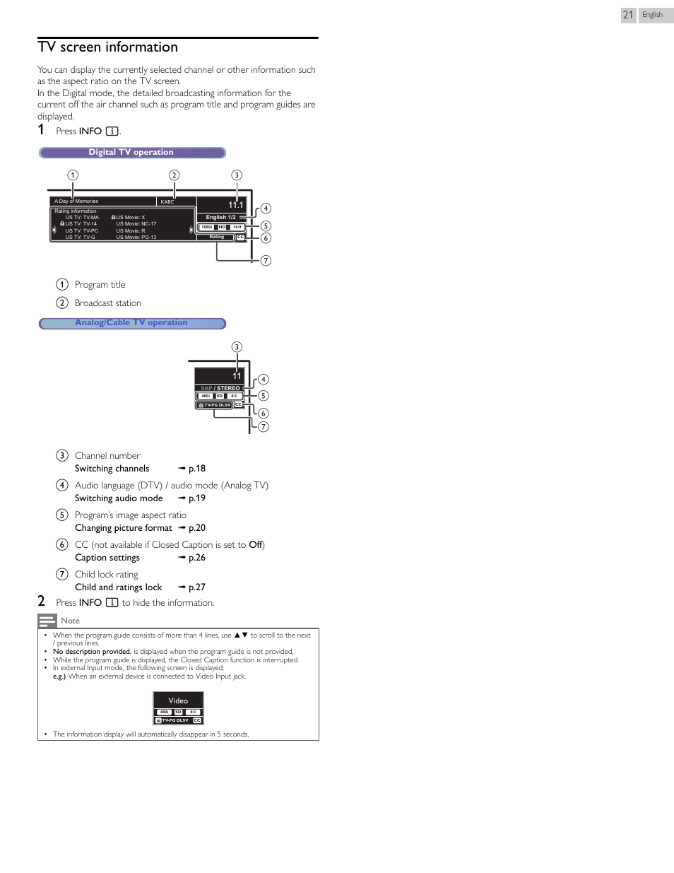 Tv screen information | Philips 46PFL3708-F7 User Manual | Page 21 / 39