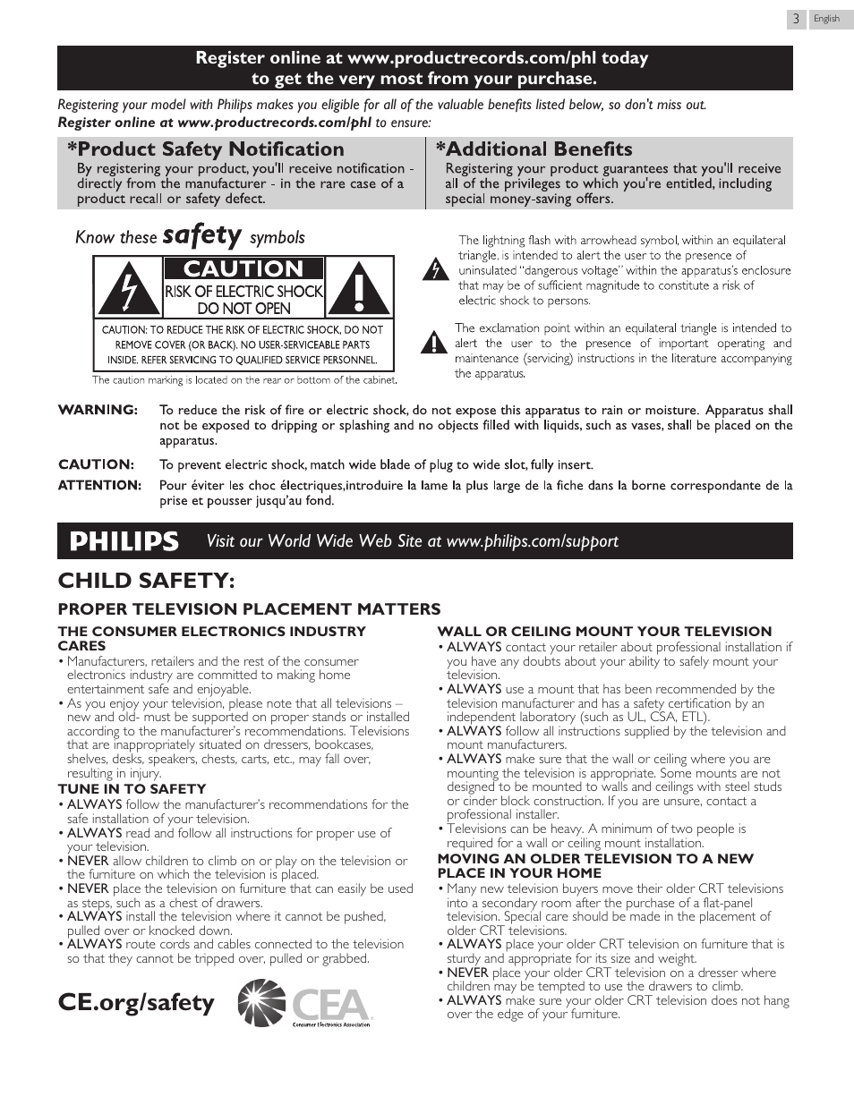 Child safety | Philips 46PFL3708-F7 User Manual | Page 3 / 39