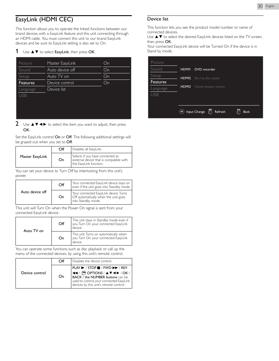 P.30) to, Easylink (hdmi cec) | Philips 46PFL3708-F7 User Manual | Page 30 / 39