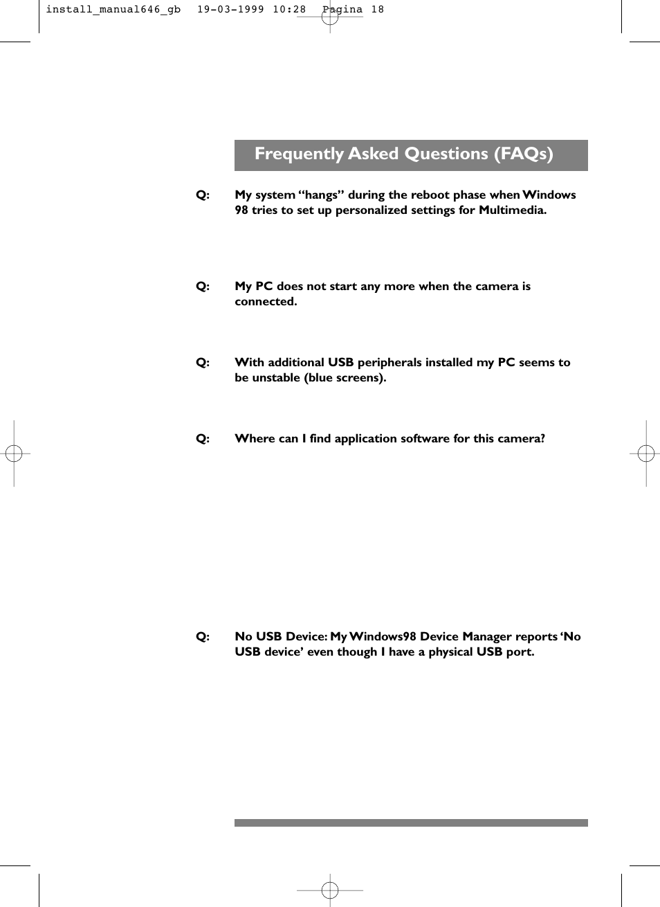 Frequently asked questions (faqs) | Philips PCA646VC User Manual | Page 19 / 26