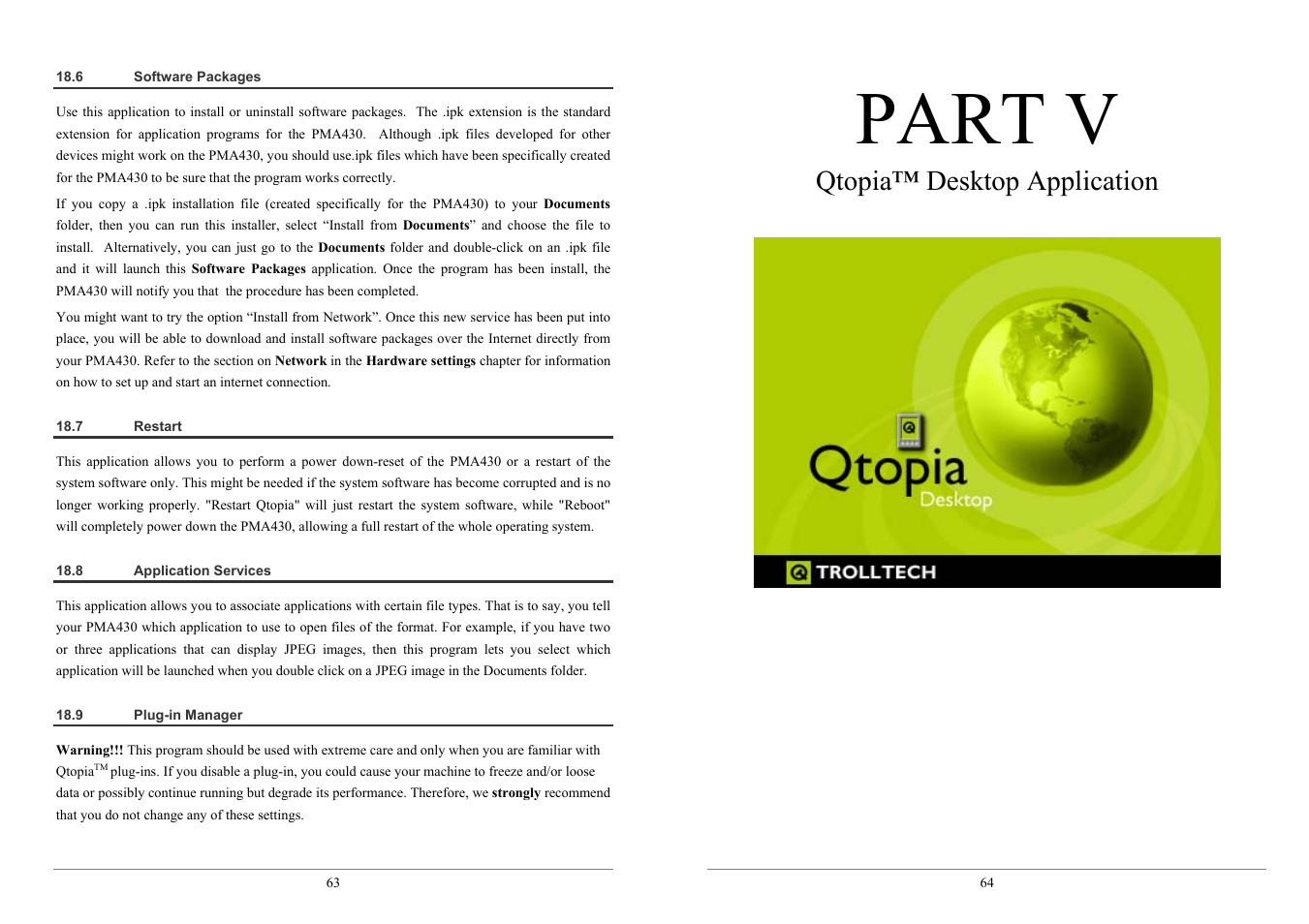 Part v, Qtopia™ desktop application | ARCHOS POCKET MEDIA ASSISTANT PMA430TM User Manual | Page 32 / 39