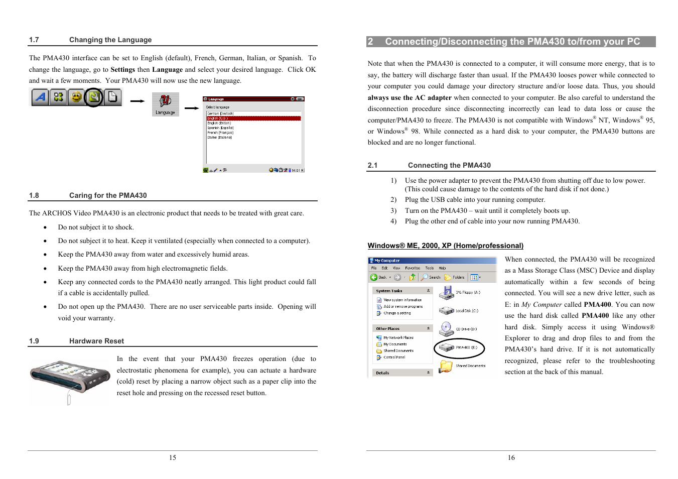 ARCHOS POCKET MEDIA ASSISTANT PMA430TM User Manual | Page 8 / 39