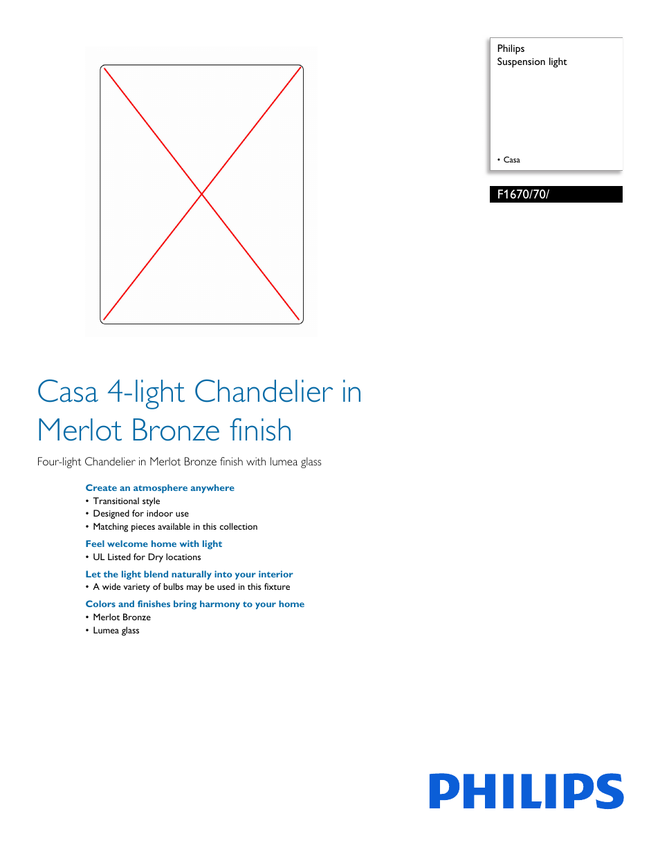 Philips Forecast Suspension light F1670-70- Casa User Manual | 2 pages