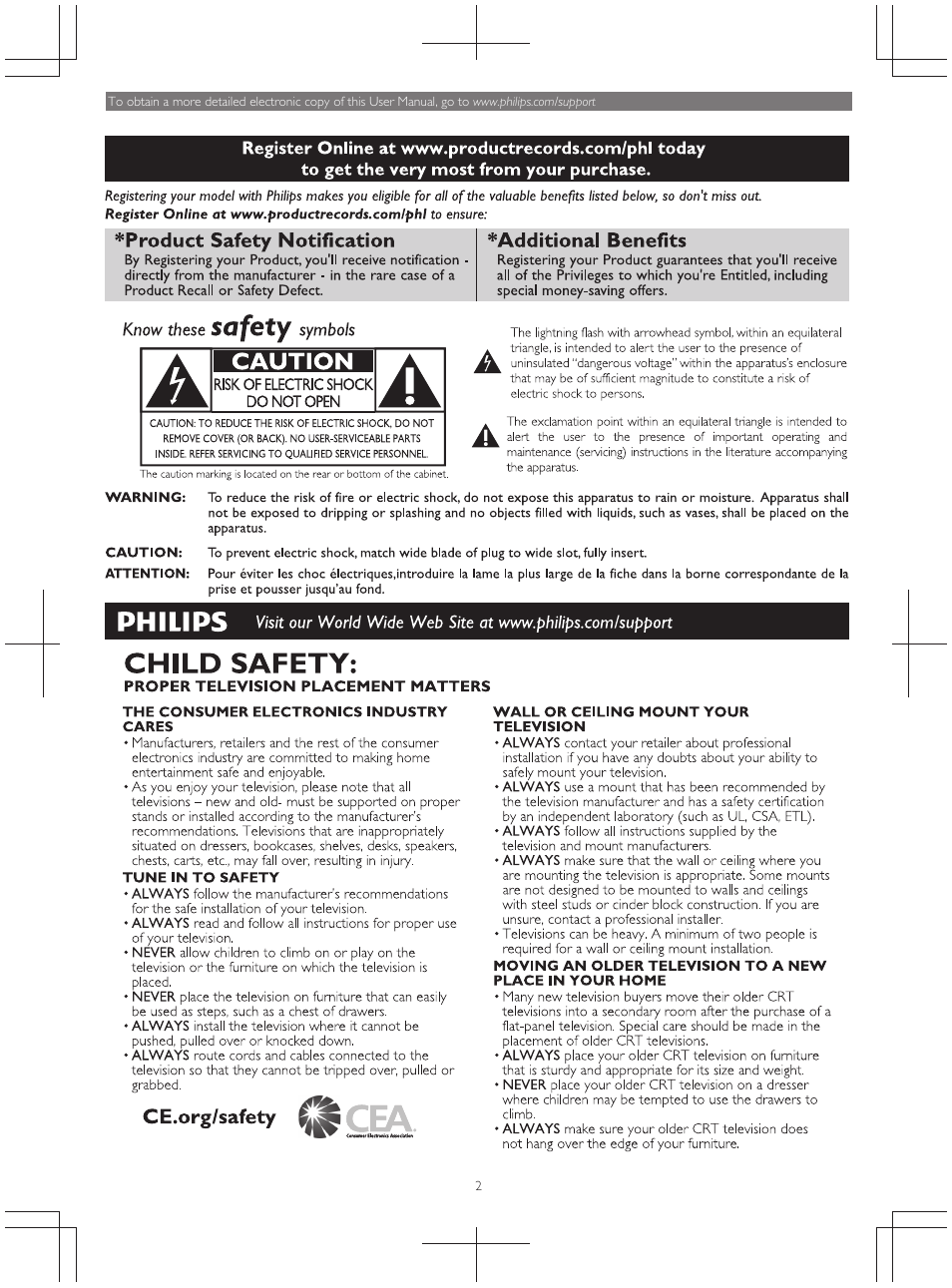 Safety, Child safety, Caution | Product safety notification *additional benefits, Know these, Symbols | Philips 49PFL4909-F7 User Manual | Page 2 / 19