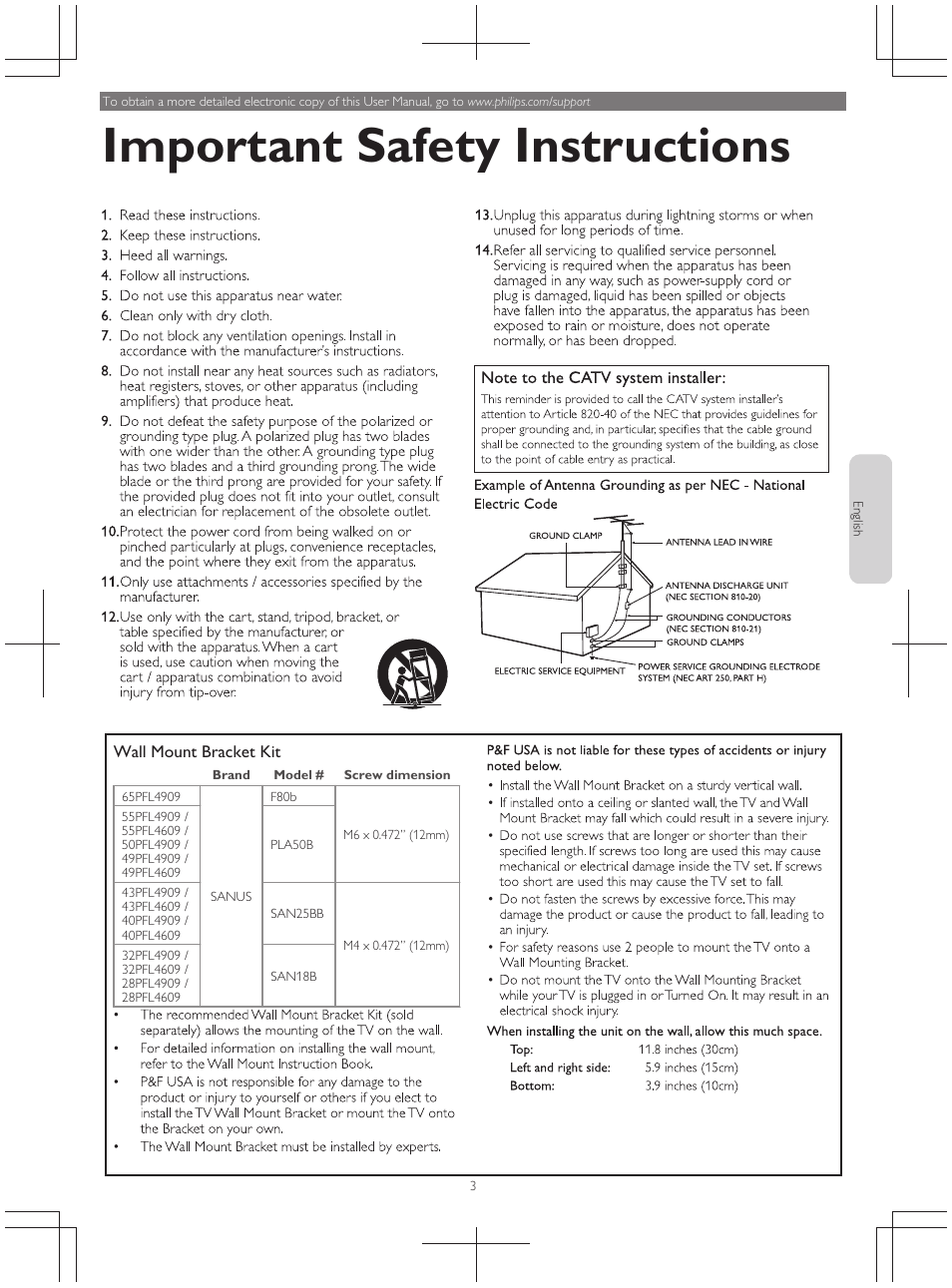 Psruwdqw6dihw\,qvwuxfwlrqv | Philips 49PFL4909-F7 User Manual | Page 3 / 19