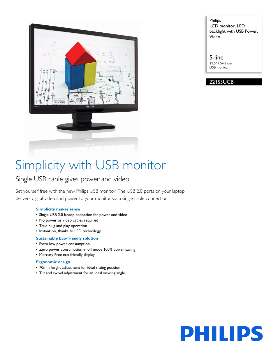 Philips 221S3UCB-27 User Manual | 2 pages