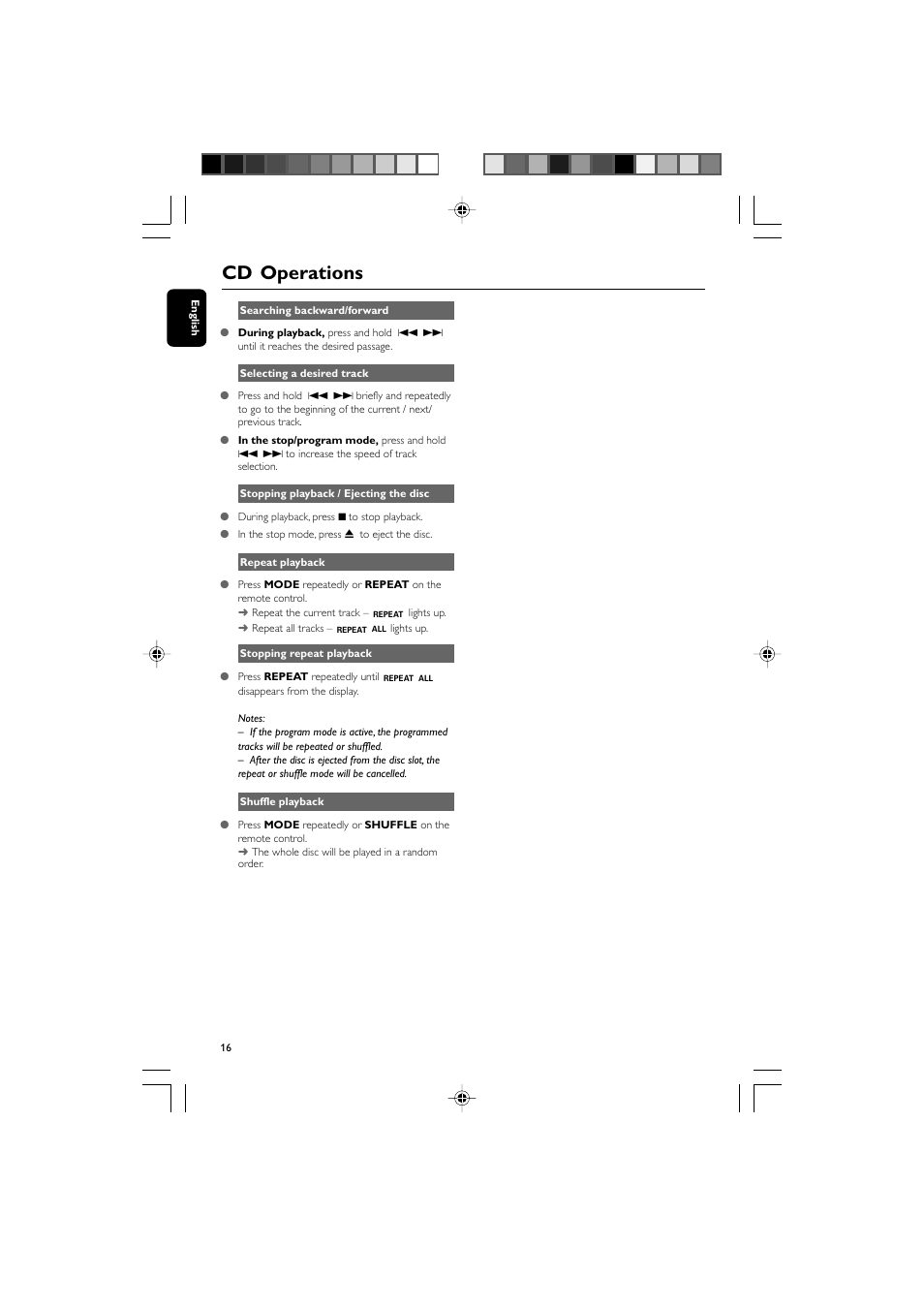 Cd operations | Philips PSS010-17 User Manual | Page 16 / 20