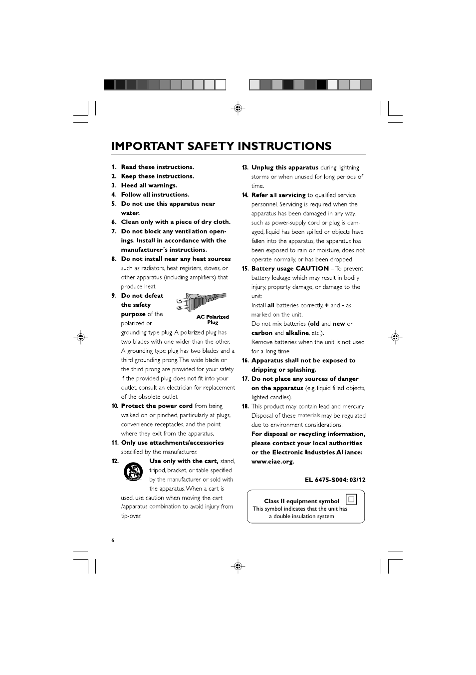 Important safety instructions | Philips PSS010-17 User Manual | Page 6 / 20