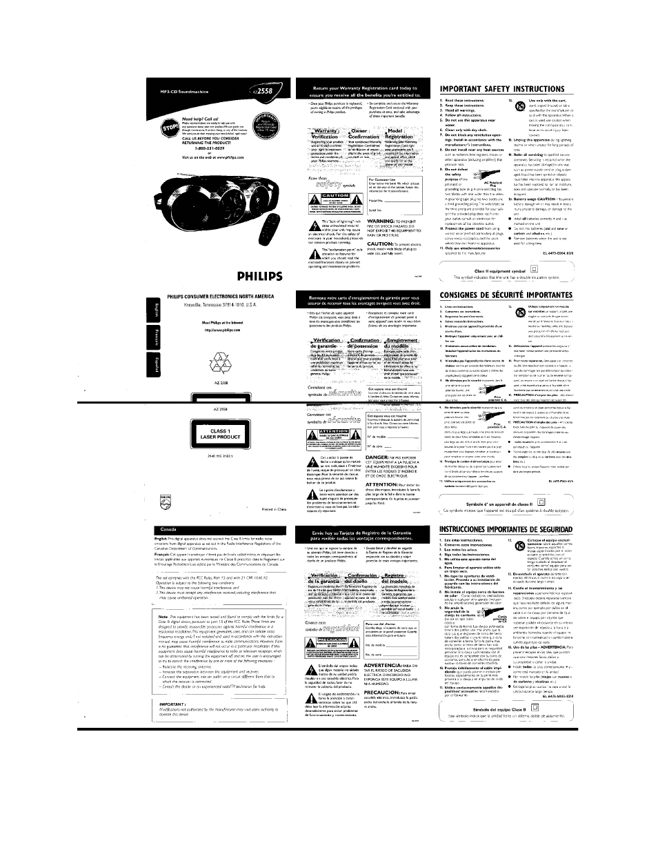 Philips AZ2558-17B User Manual | 8 pages