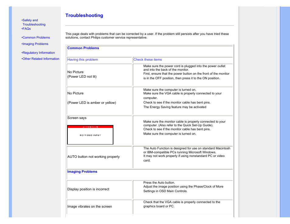 Troubleshooting | Philips 190B7CS-27 User Manual | Page 12 / 98