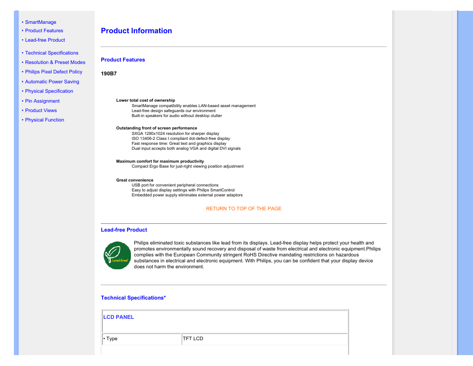 Product information | Philips 190B7CS-27 User Manual | Page 28 / 98