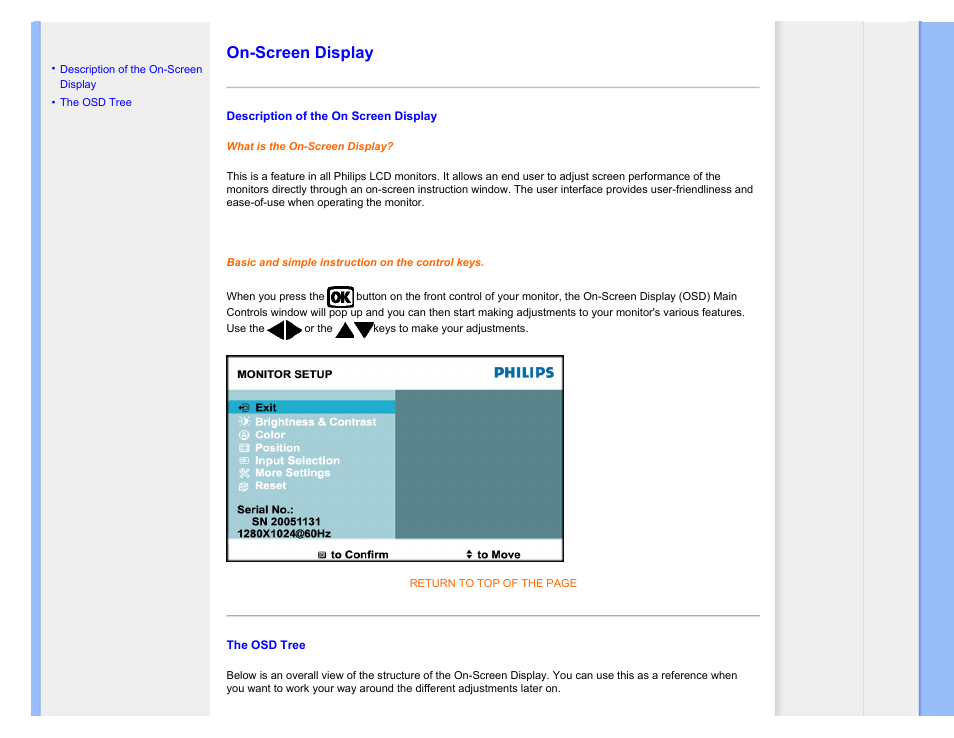 On-screen display | Philips 190B7CS-27 User Manual | Page 58 / 98