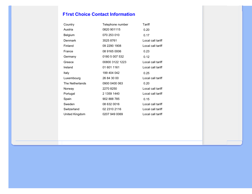 F1rst choice contact information, Center | Philips 190B7CS-27 User Manual | Page 67 / 98