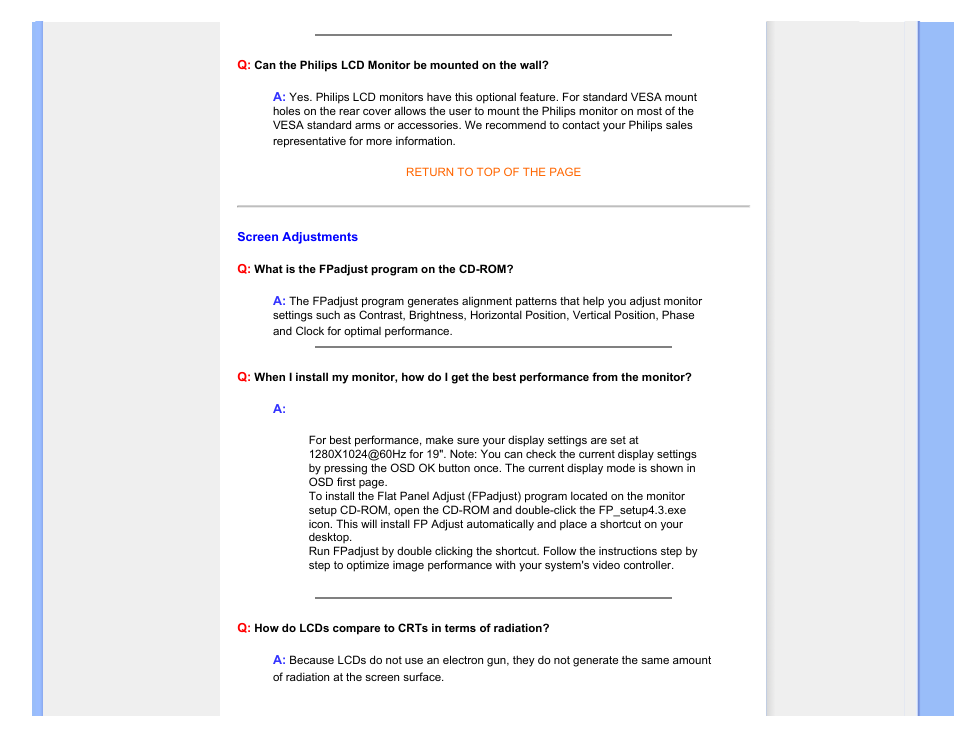 Screen adjustments | Philips 190B7CS-27 User Manual | Page 7 / 98