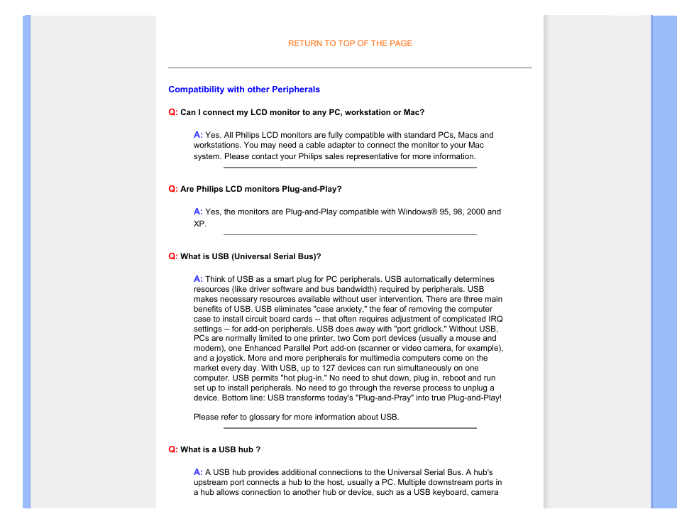 Compatibility with other, Peripherals | Philips 190B7CS-27 User Manual | Page 8 / 98