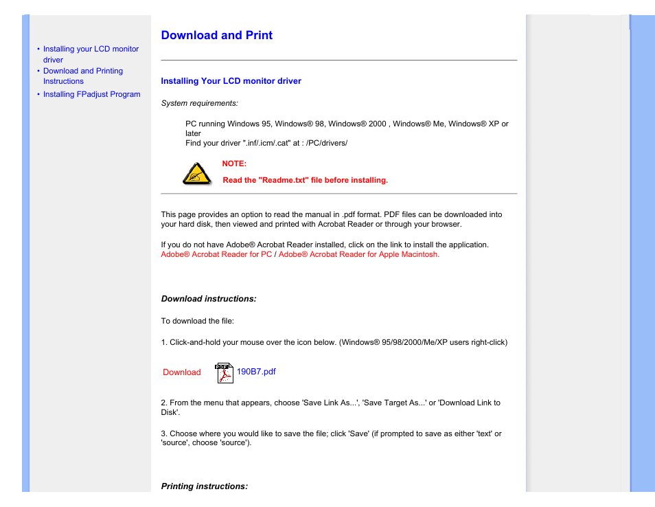 170b7, Download and print, Download and print option | Philips 190B7CS-27 User Manual | Page 96 / 98