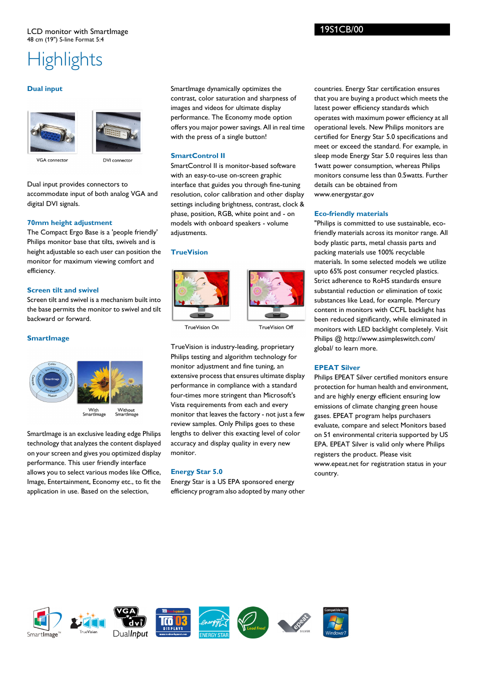 Highlights | Philips 19S1CB-00 User Manual | Page 2 / 3