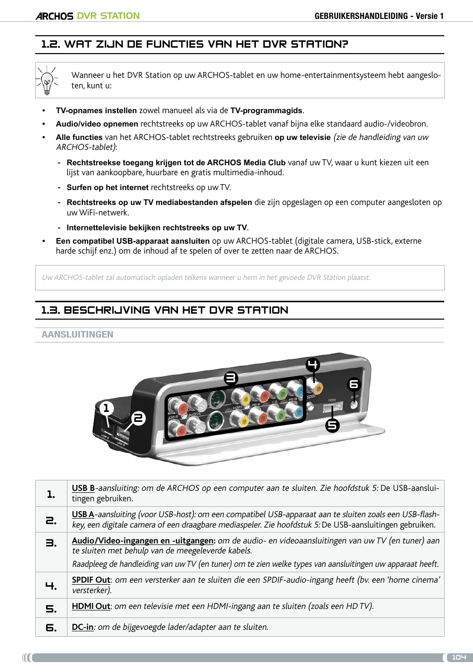 . wat zijn de functies van het dvr station, Beschrijving van het dvr station | ARCHOS DVr stAtioN User Manual | Page 104 / 141