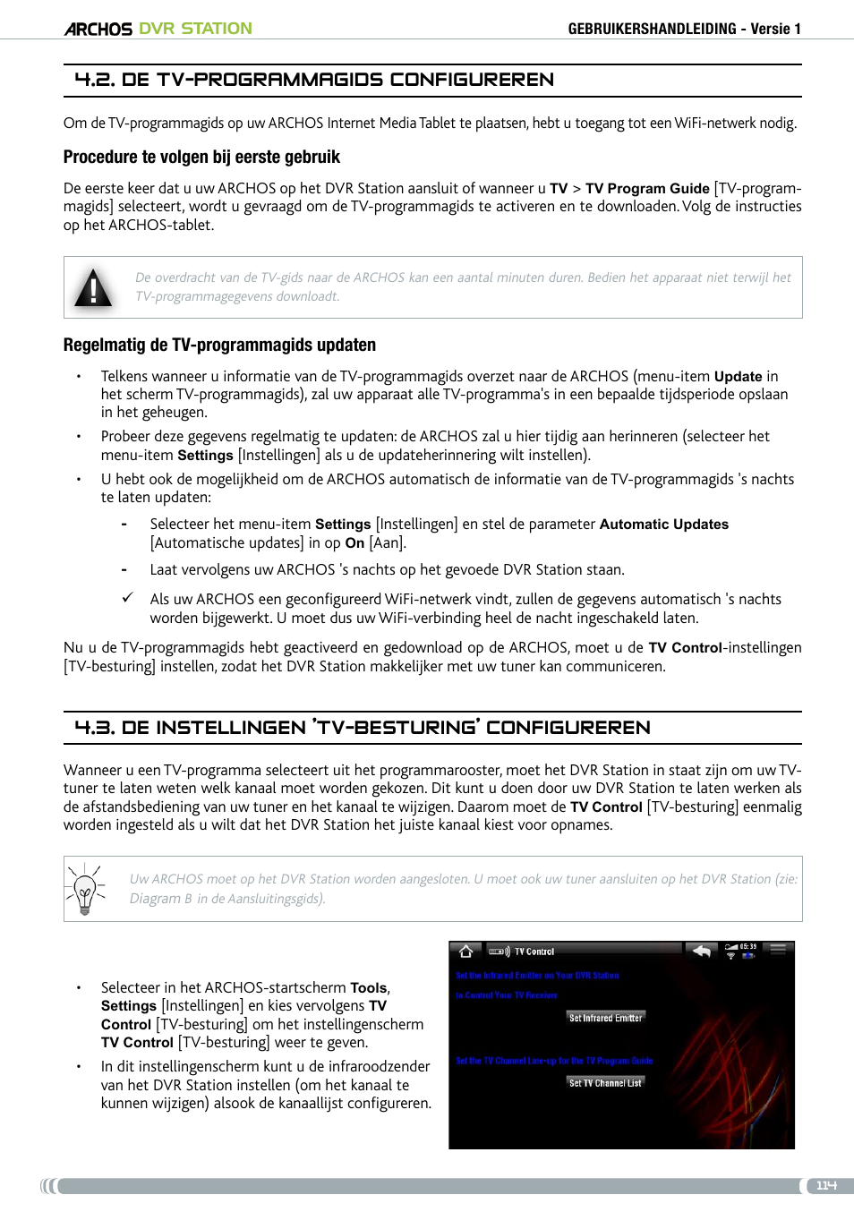 . de tv-programmagids configureren, De instellingen 'tv-besturing' configureren | ARCHOS DVr stAtioN User Manual | Page 114 / 141