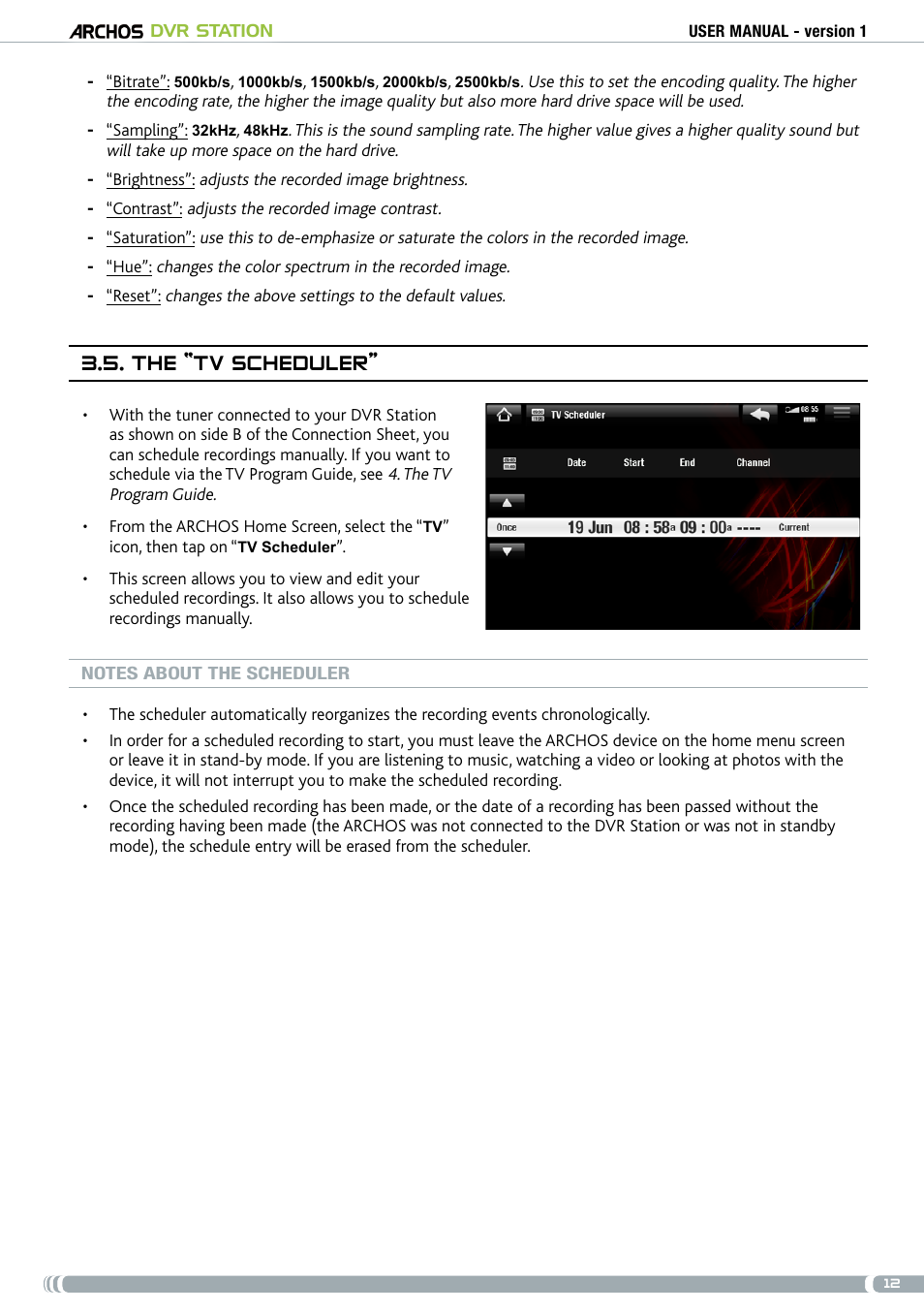The “tv scheduler | ARCHOS DVr stAtioN User Manual | Page 12 / 141