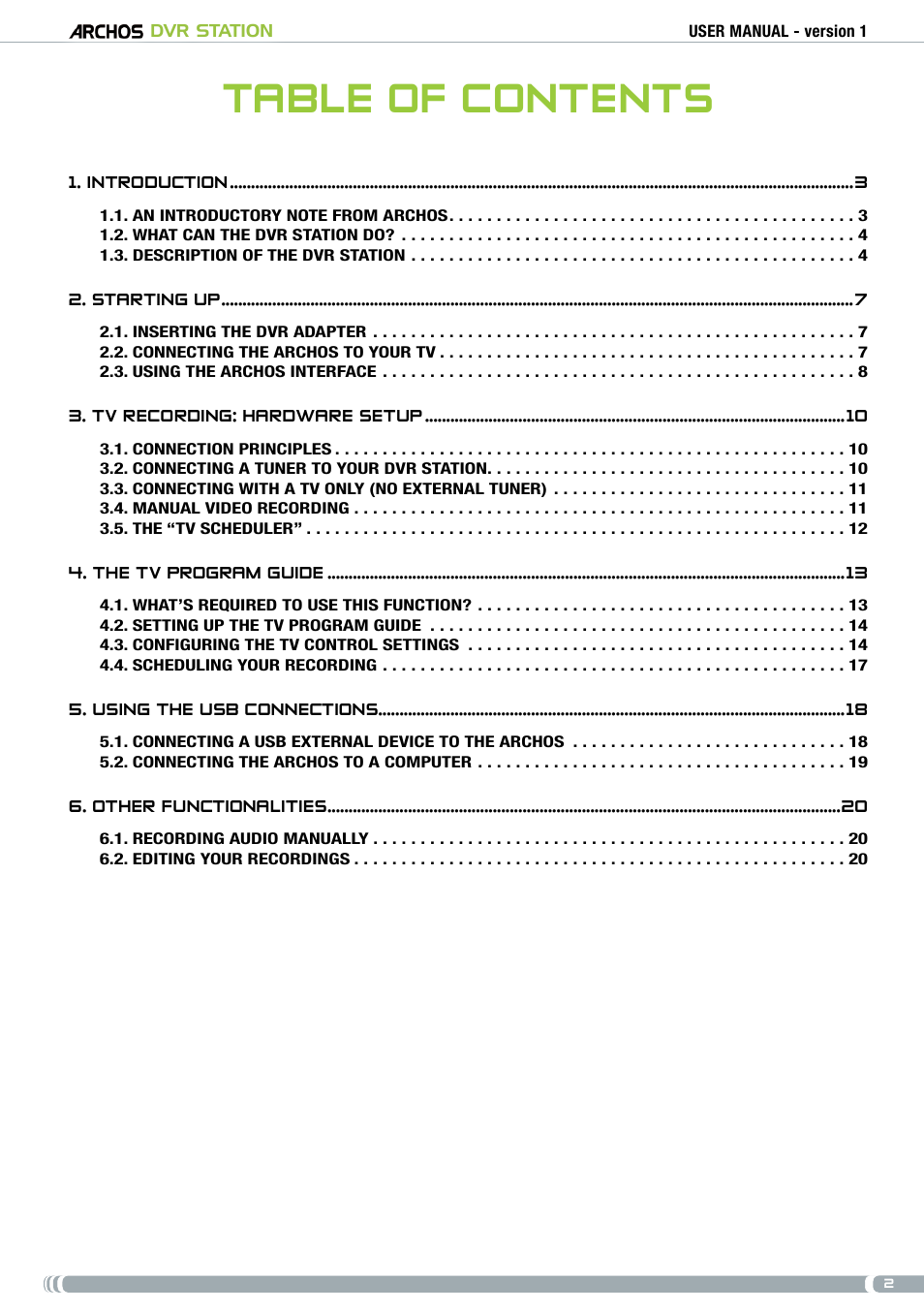 ARCHOS DVr stAtioN User Manual | Page 2 / 141