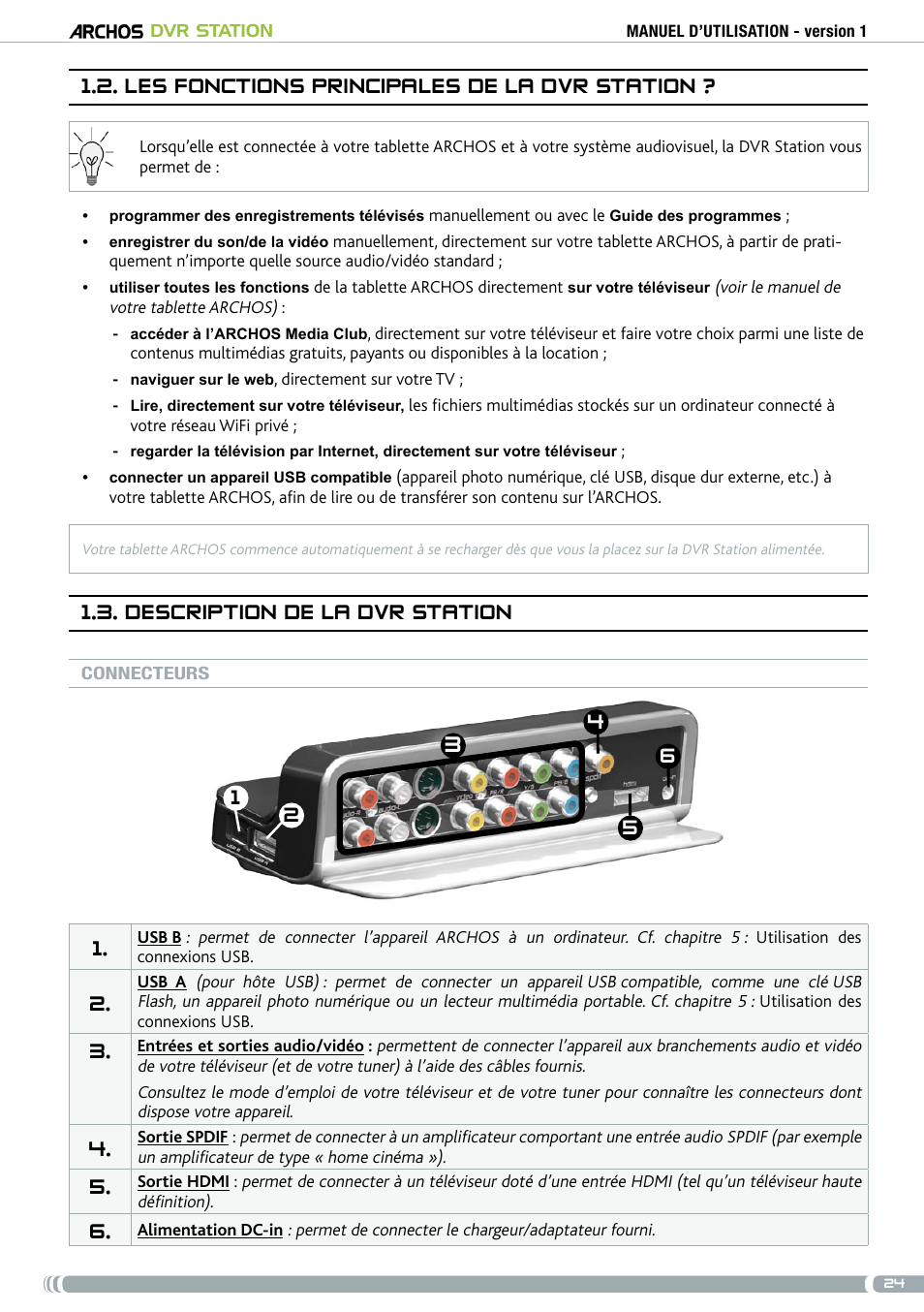 . les fonctions principales de la dvr station, Description de la dvr station | ARCHOS DVr stAtioN User Manual | Page 24 / 141