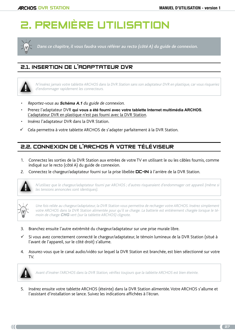 Première utilisation | ARCHOS DVr stAtioN User Manual | Page 27 / 141