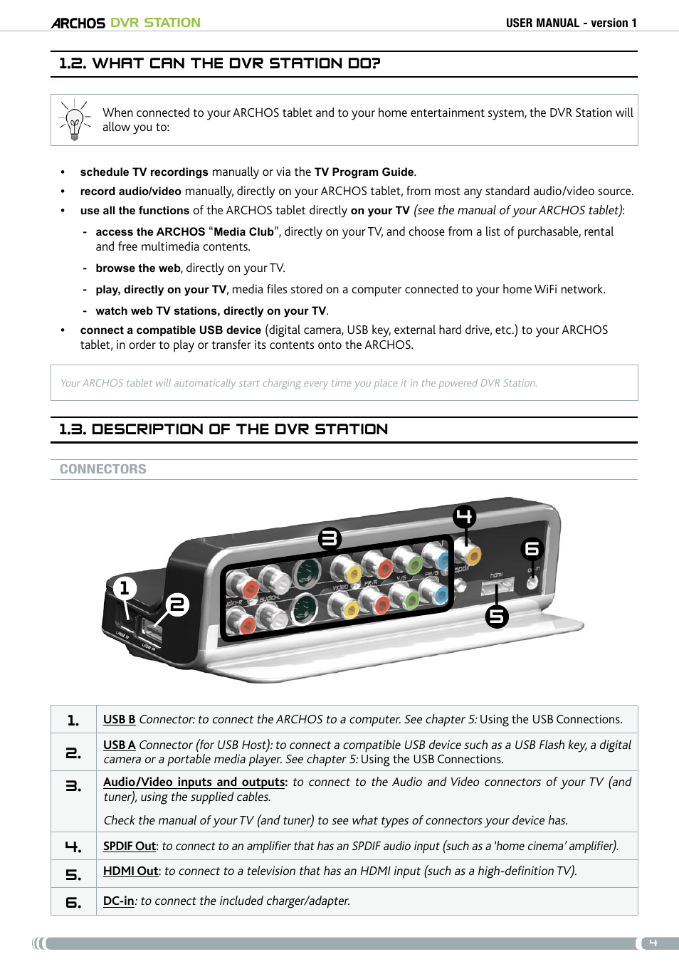. what can the dvr station do, Description of the dvr station | ARCHOS DVr stAtioN User Manual | Page 4 / 141