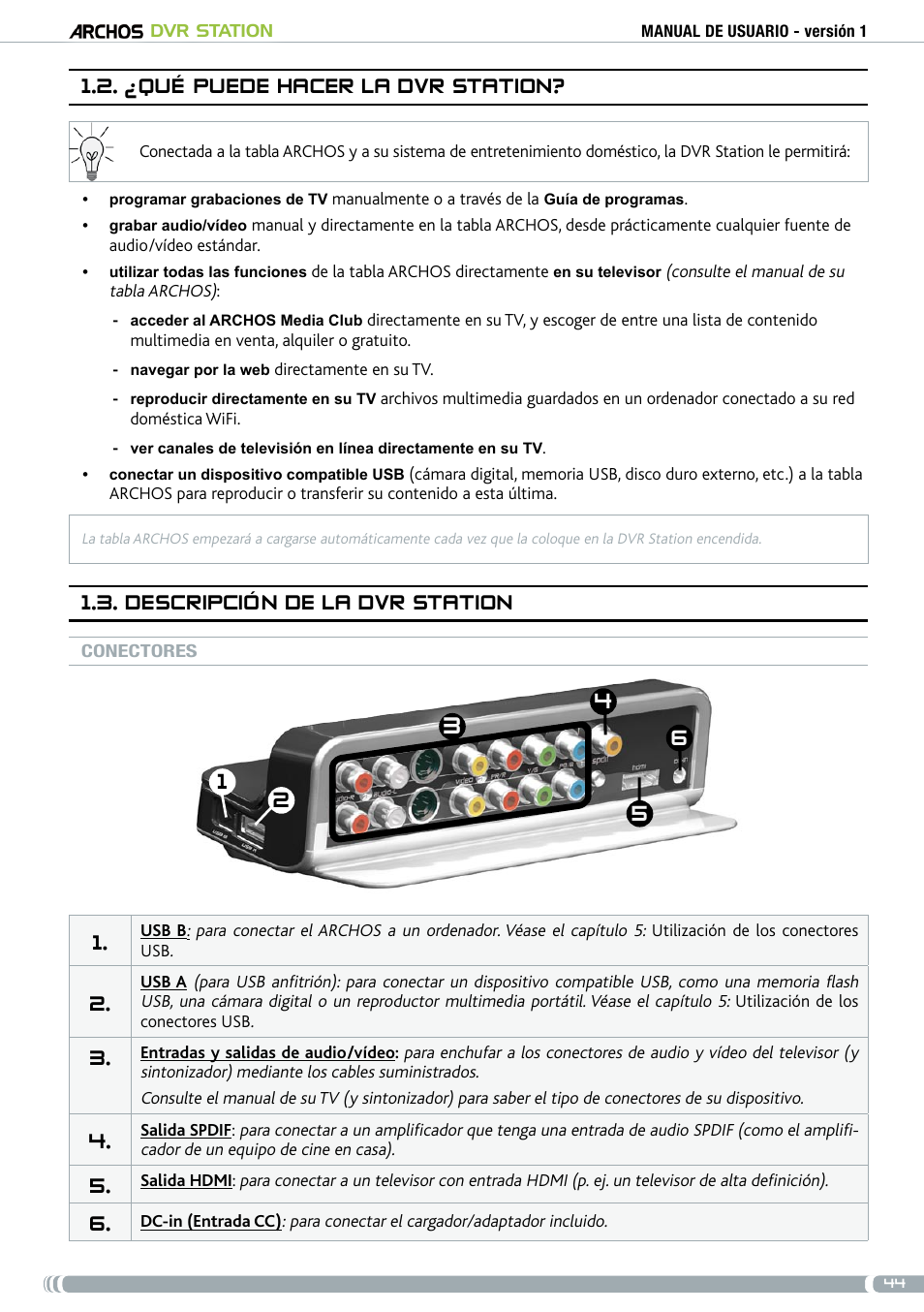 . ¿qué puede hacer la dvr station, Descripción de la dvr station | ARCHOS DVr stAtioN User Manual | Page 44 / 141