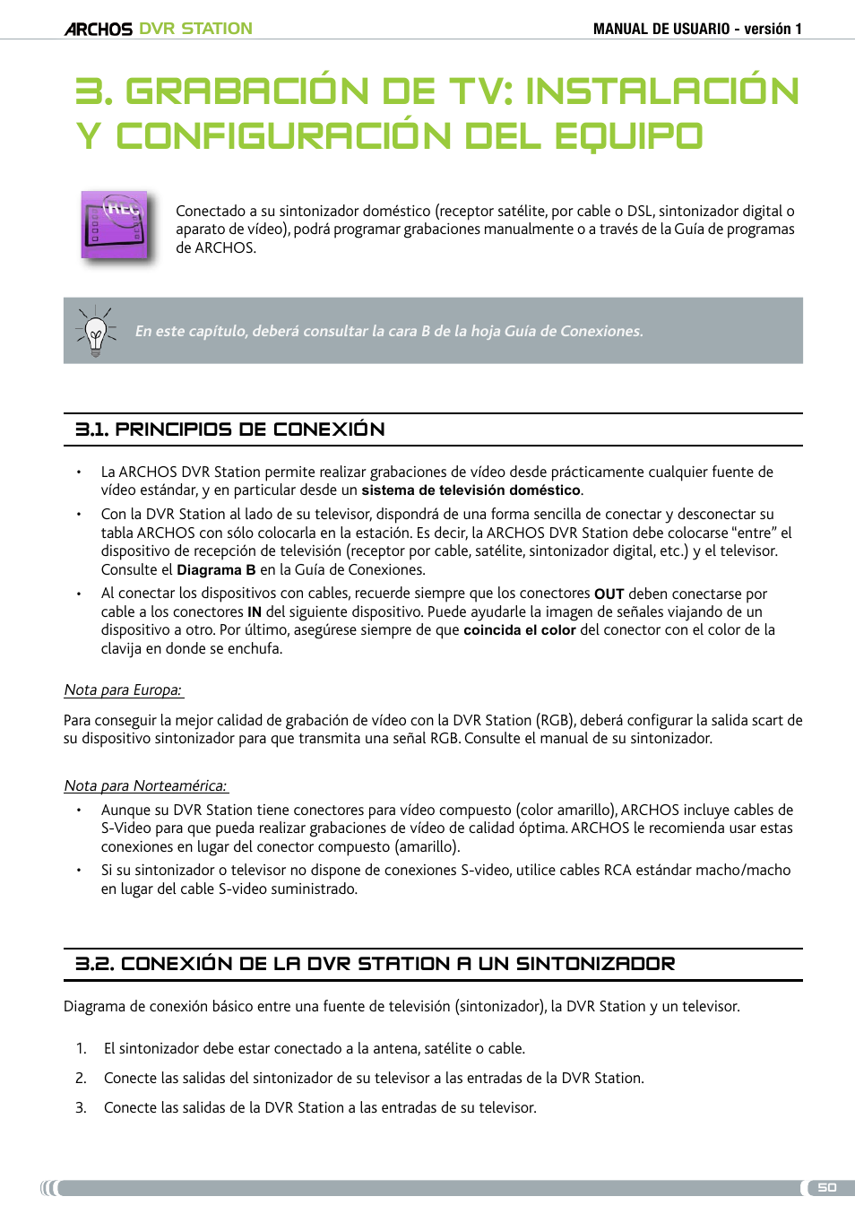 Principios de conexión, . conexión de la dvr station a un sintonizador | ARCHOS DVr stAtioN User Manual | Page 50 / 141