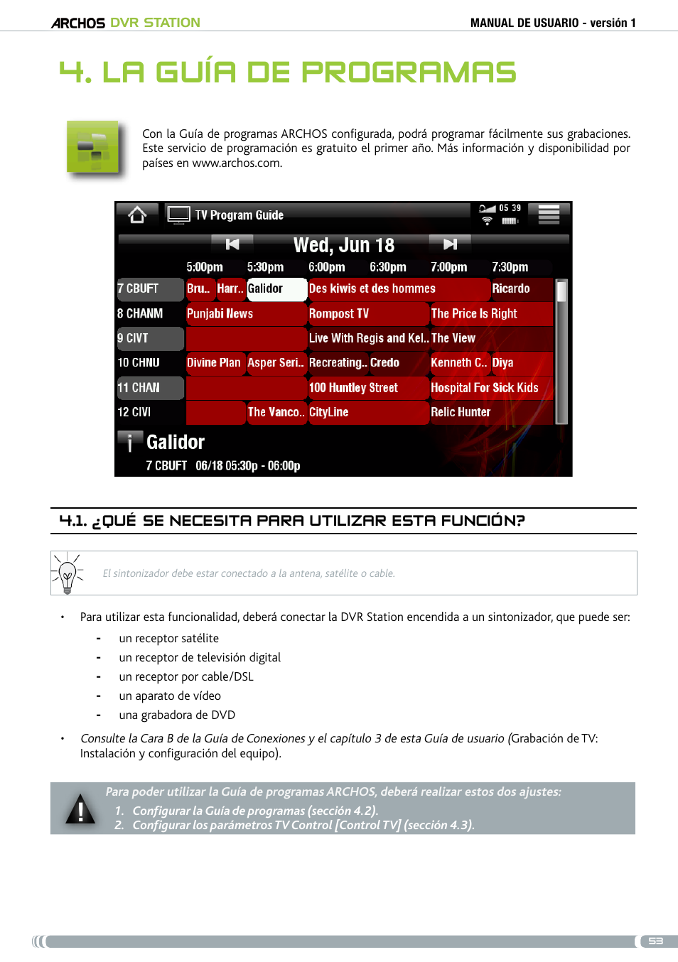 La guía de programas, ¿qué se necesita para utilizar esta función | ARCHOS DVr stAtioN User Manual | Page 53 / 141