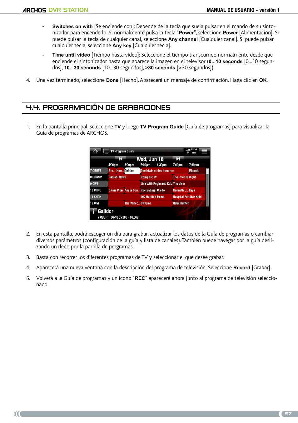 Programación de grabaciones | ARCHOS DVr stAtioN User Manual | Page 57 / 141