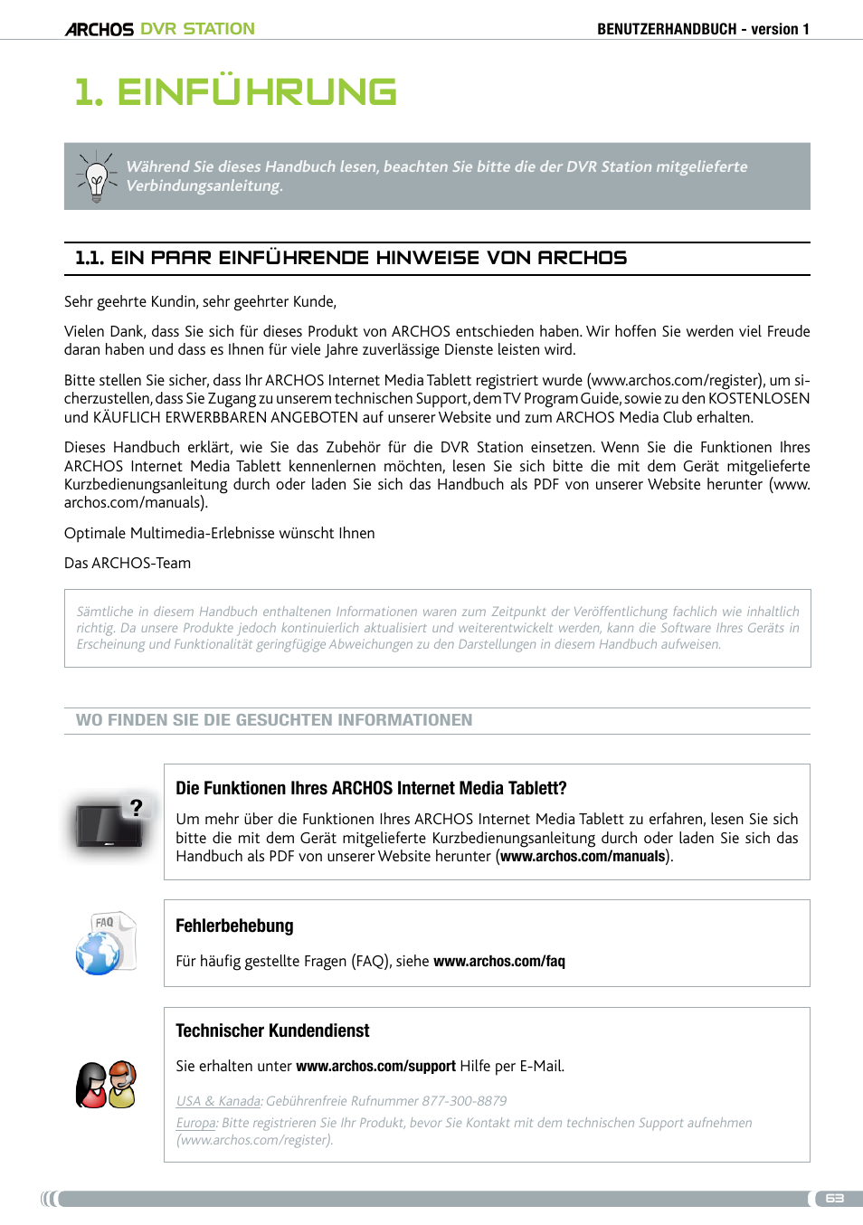 Einführung, Ein paar einführende hinweise von archos | ARCHOS DVr stAtioN User Manual | Page 63 / 141