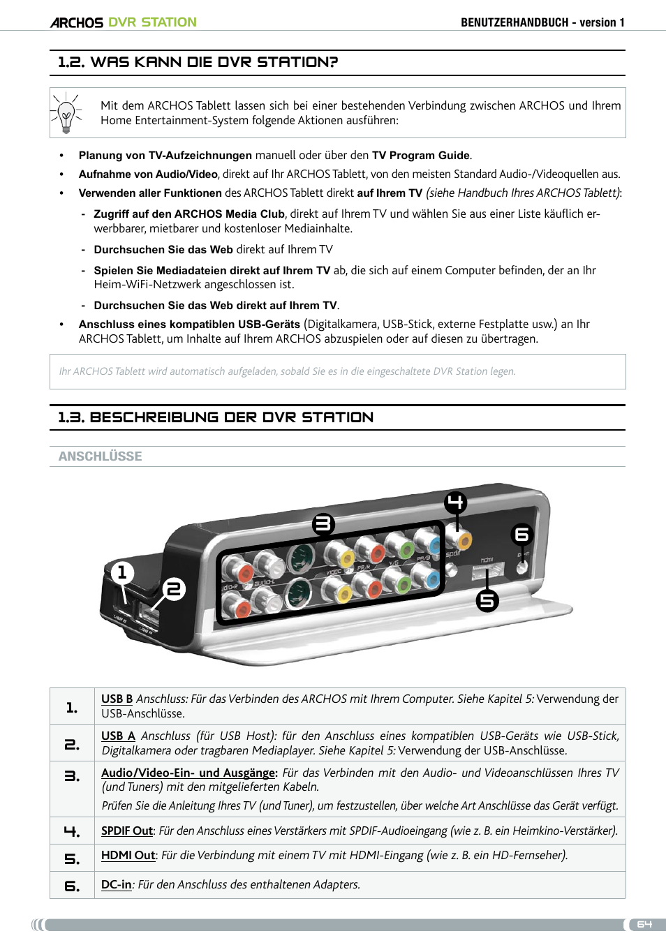 . was kann die dvr station, Beschreibung der dvr station | ARCHOS DVr stAtioN User Manual | Page 64 / 141