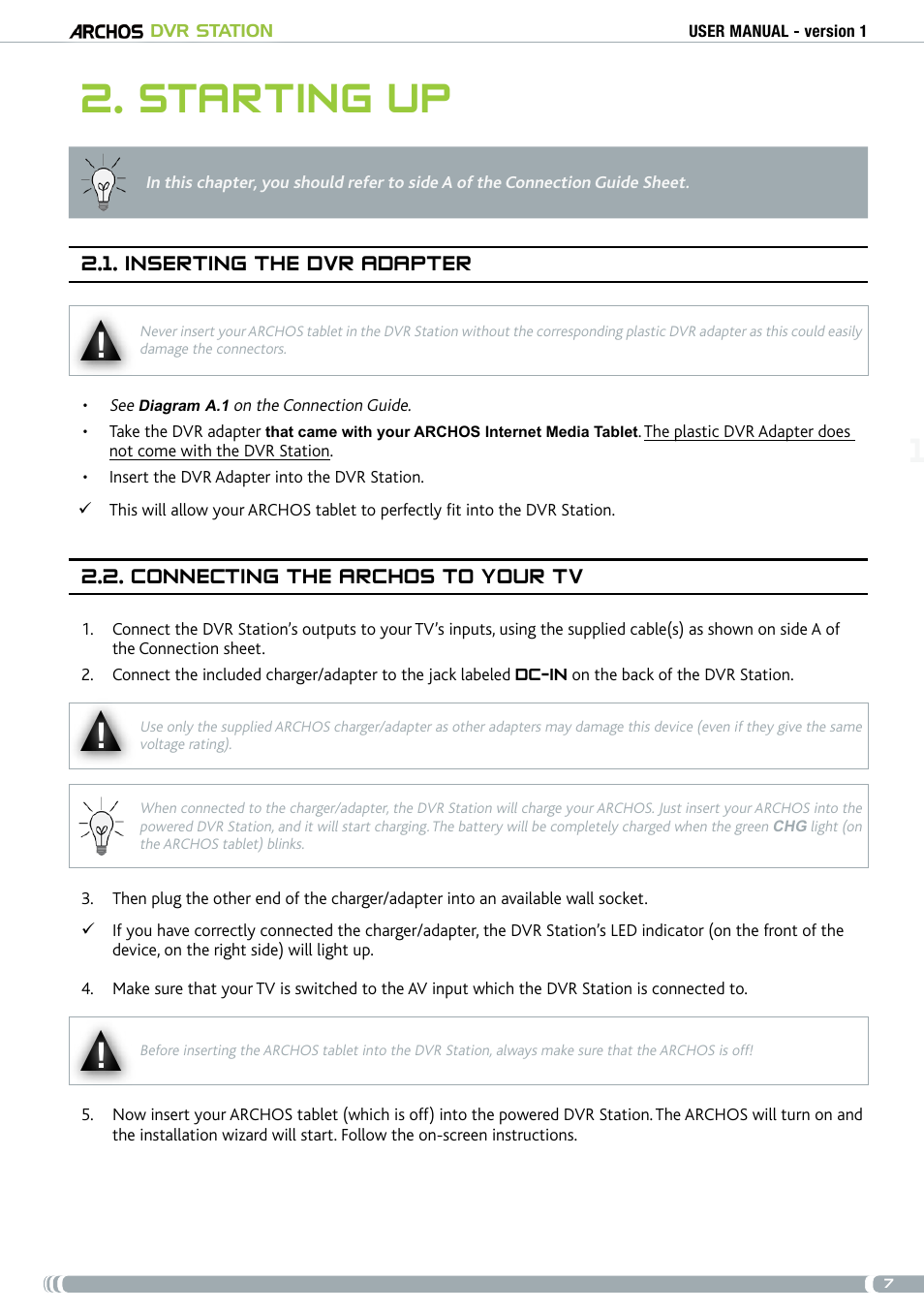 Starting up | ARCHOS DVr stAtioN User Manual | Page 7 / 141