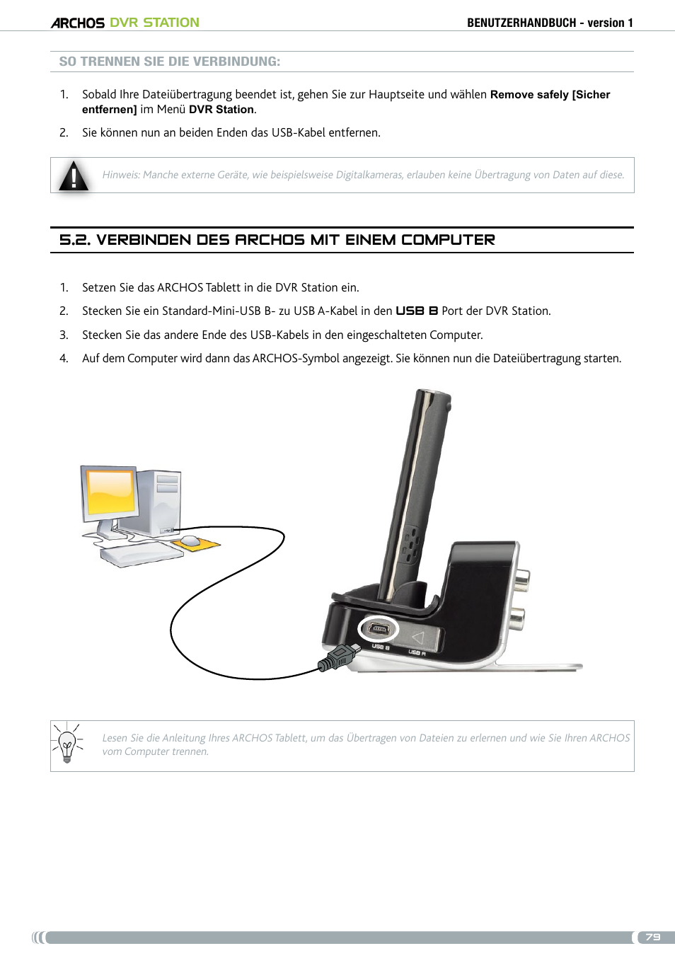 Verbinden des archos mit einem computer, . verbinden des archos mit einem computer | ARCHOS DVr stAtioN User Manual | Page 79 / 141