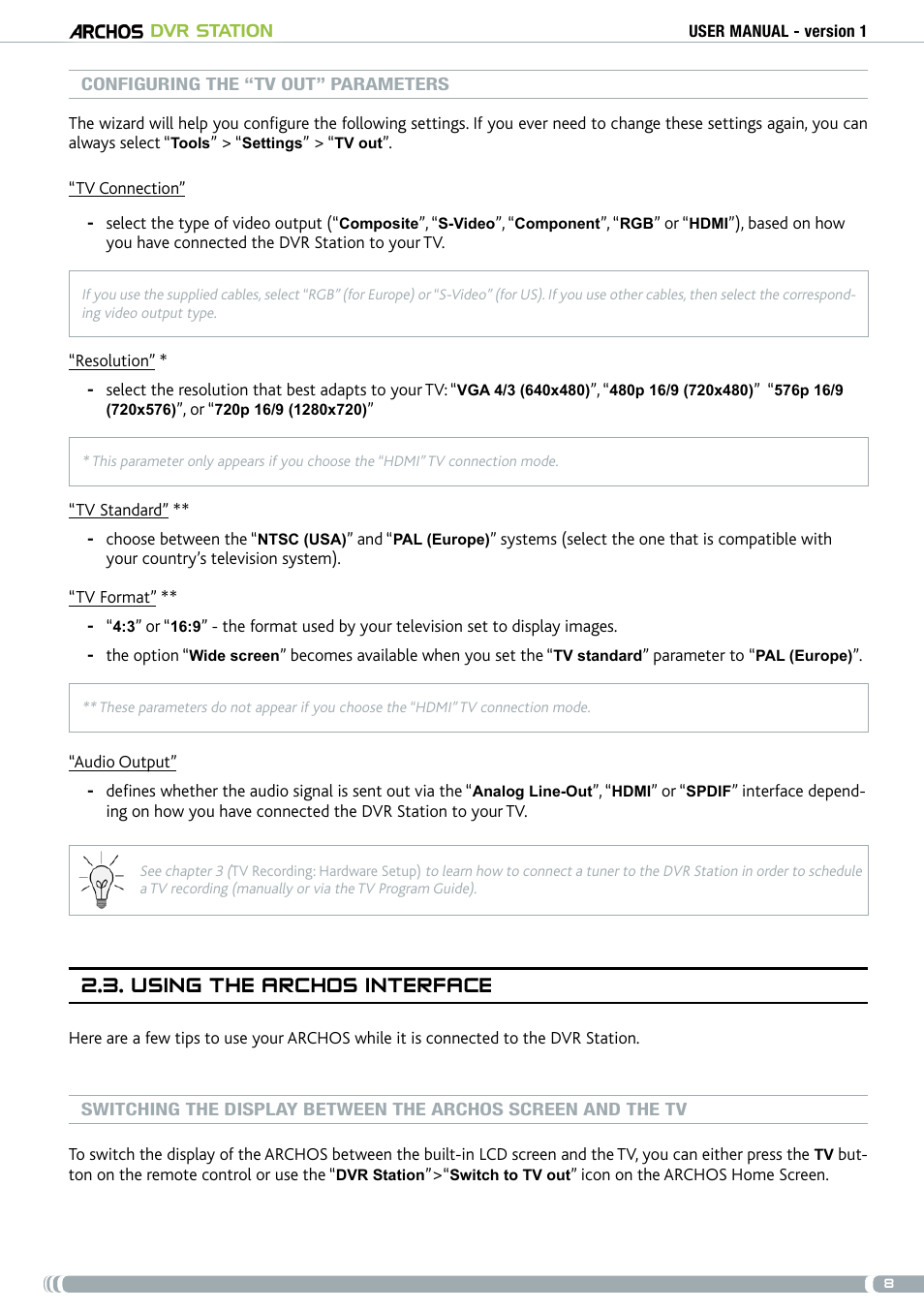 Using the archos interface | ARCHOS DVr stAtioN User Manual | Page 8 / 141