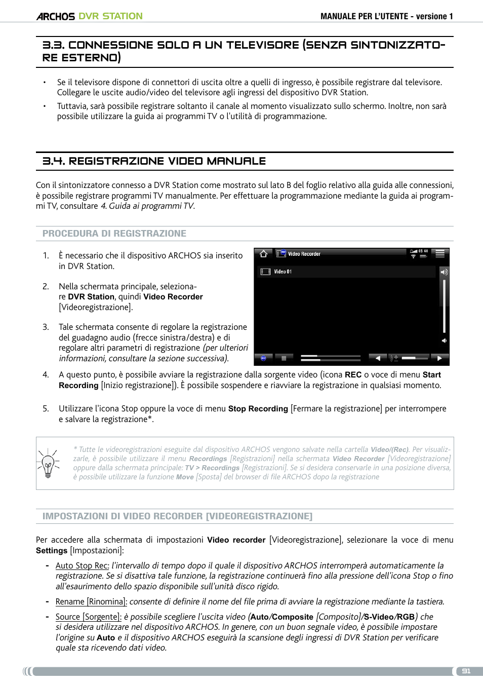 Registrazione video manuale | ARCHOS DVr stAtioN User Manual | Page 91 / 141