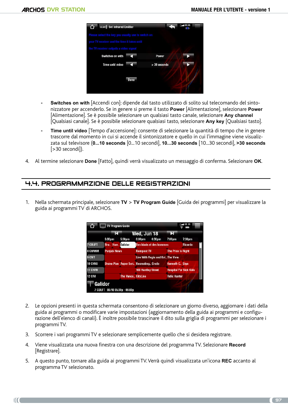 Programmazione delle registrazioni | ARCHOS DVr stAtioN User Manual | Page 97 / 141