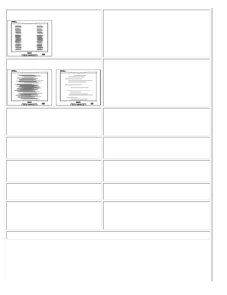 Tv and audio, Problems, Vertical flicker appears | Horizontal flicker appears, The screen is too bright or too dark, An after-image appears, Green, red, blue, dark and white dots remain, Visible brighter spots in dark scenes, Tv and audio problems | Philips 180MT13P99 User Manual | Page 48 / 143