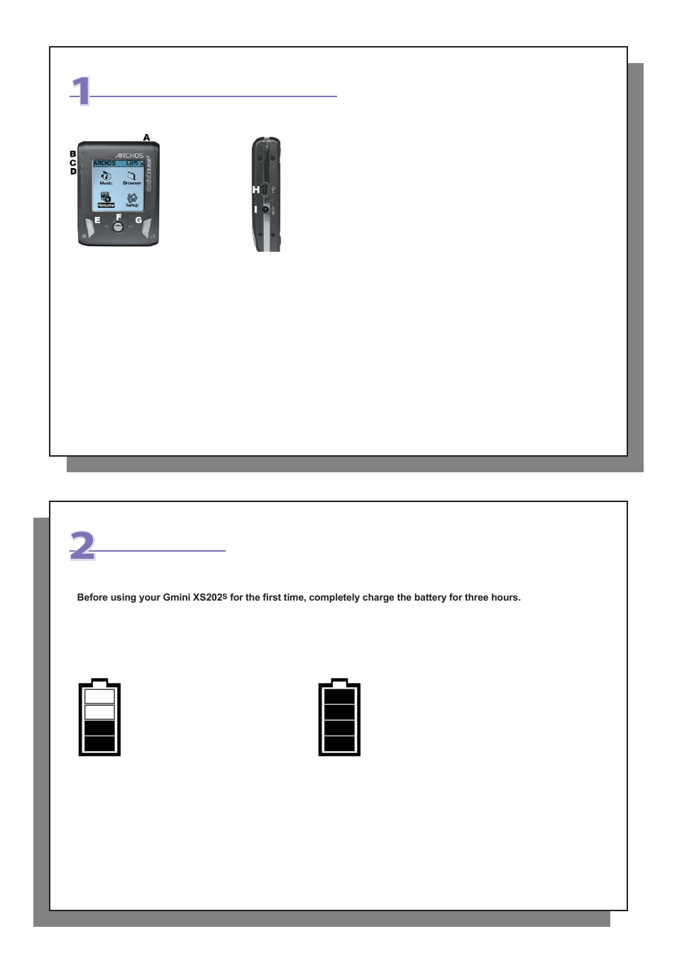 Ports, buttons, and connections, First time usage | ARCHOS XS202S User Manual | Page 3 / 26