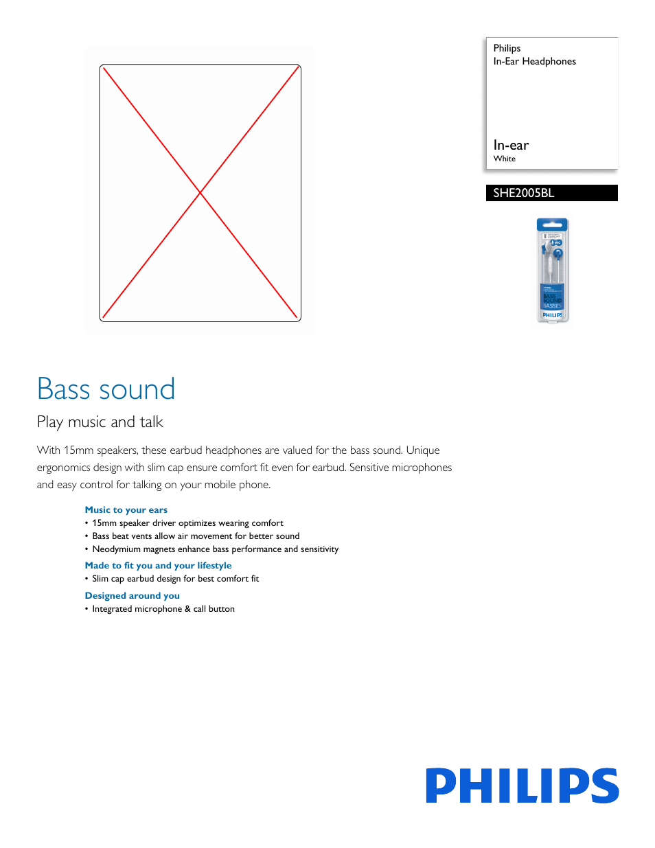 Philips SHE2005BL-28 User Manual | 2 pages