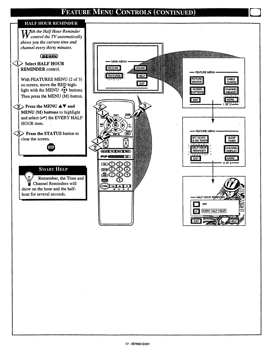 Rmnni, Eature, Ontrols | Continued | Philips 7P6031C User Manual | Page 17 / 48