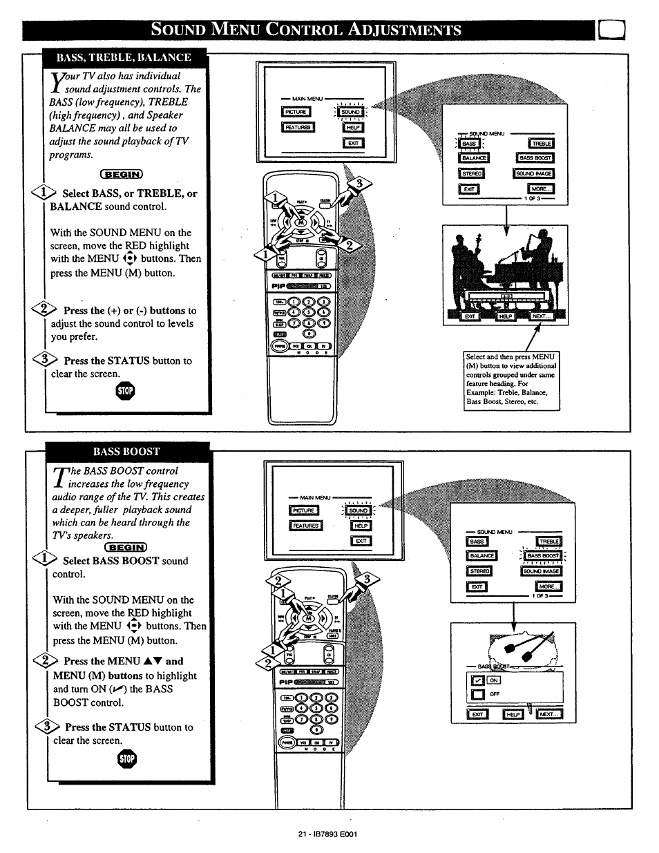 Ound, Ontrol, Djustments | Philips 7P6031C User Manual | Page 21 / 48