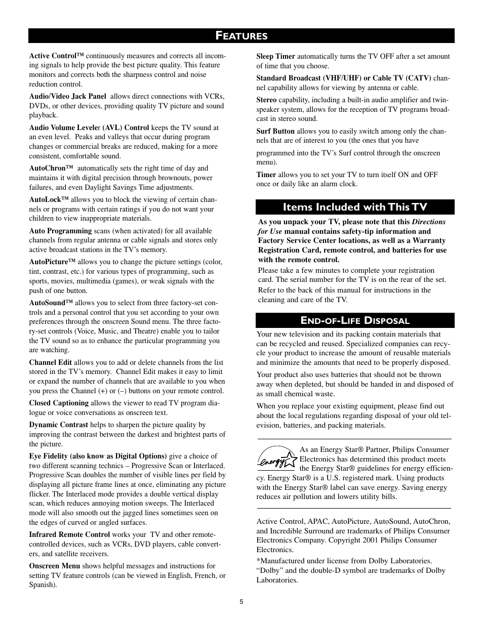 Items included with this tv | Philips 27PT8320-25 User Manual | Page 5 / 56