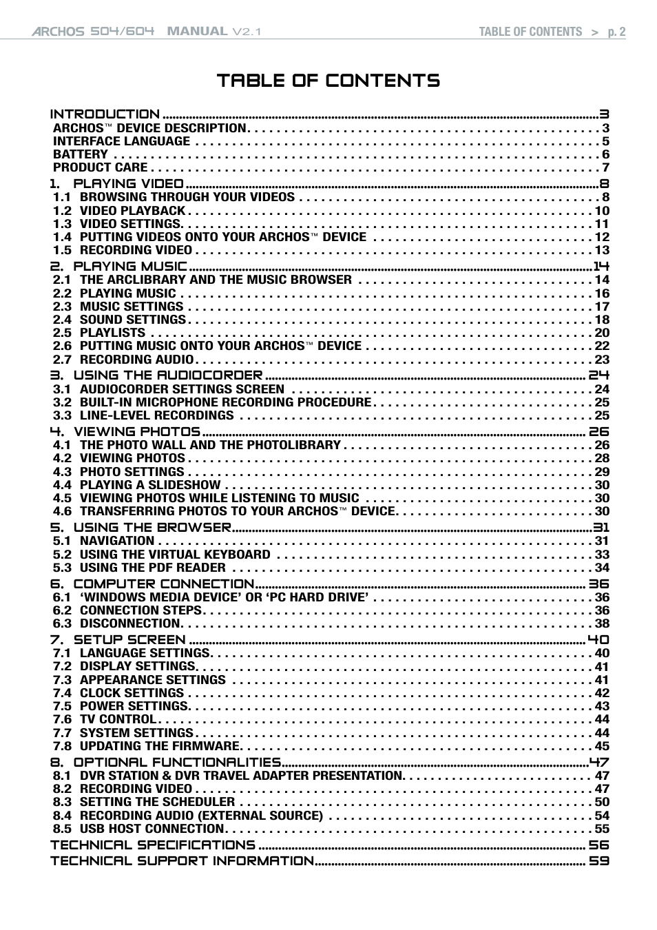 ARCHOS Version 2.1 User Manual | Page 2 / 59