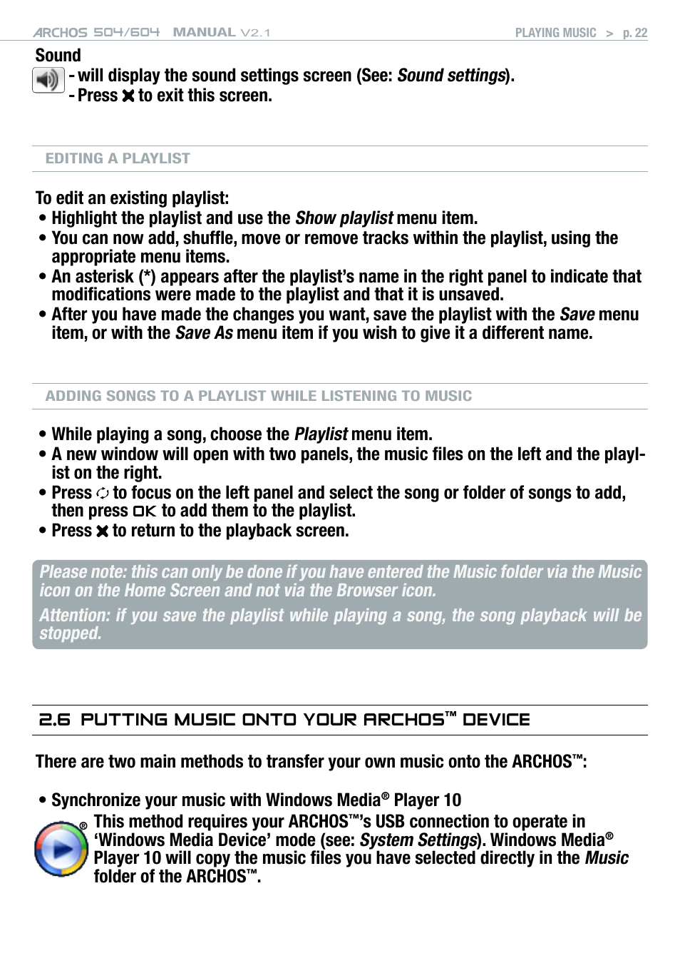 6 putting music onto your archos, Device | ARCHOS Version 2.1 User Manual | Page 22 / 59